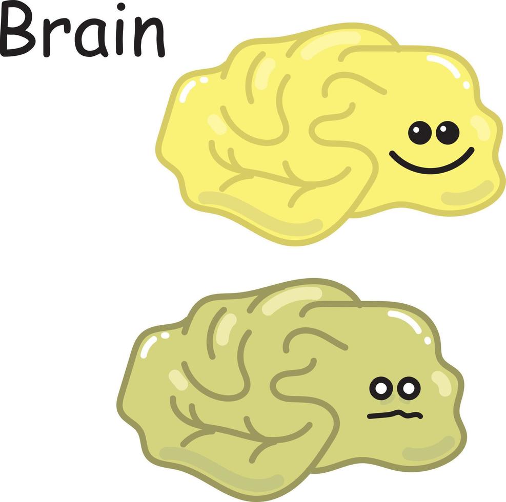 ilustración de stock ilustración vectorial de un órgano interno del  cerebro. dibujo de dibujos animados para niños tema médico cerebro sano y  enfermo. Cute imagen kawaii doodle estilo aislado en blanco 10360012