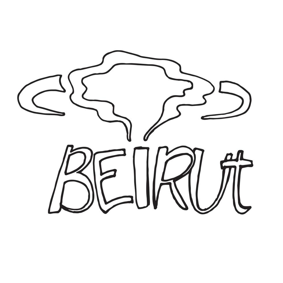 ilustración común. Beirut inscripción y nube de explosión. símbolo de desastre en líbano, beirut. Oren por Beirut. vector