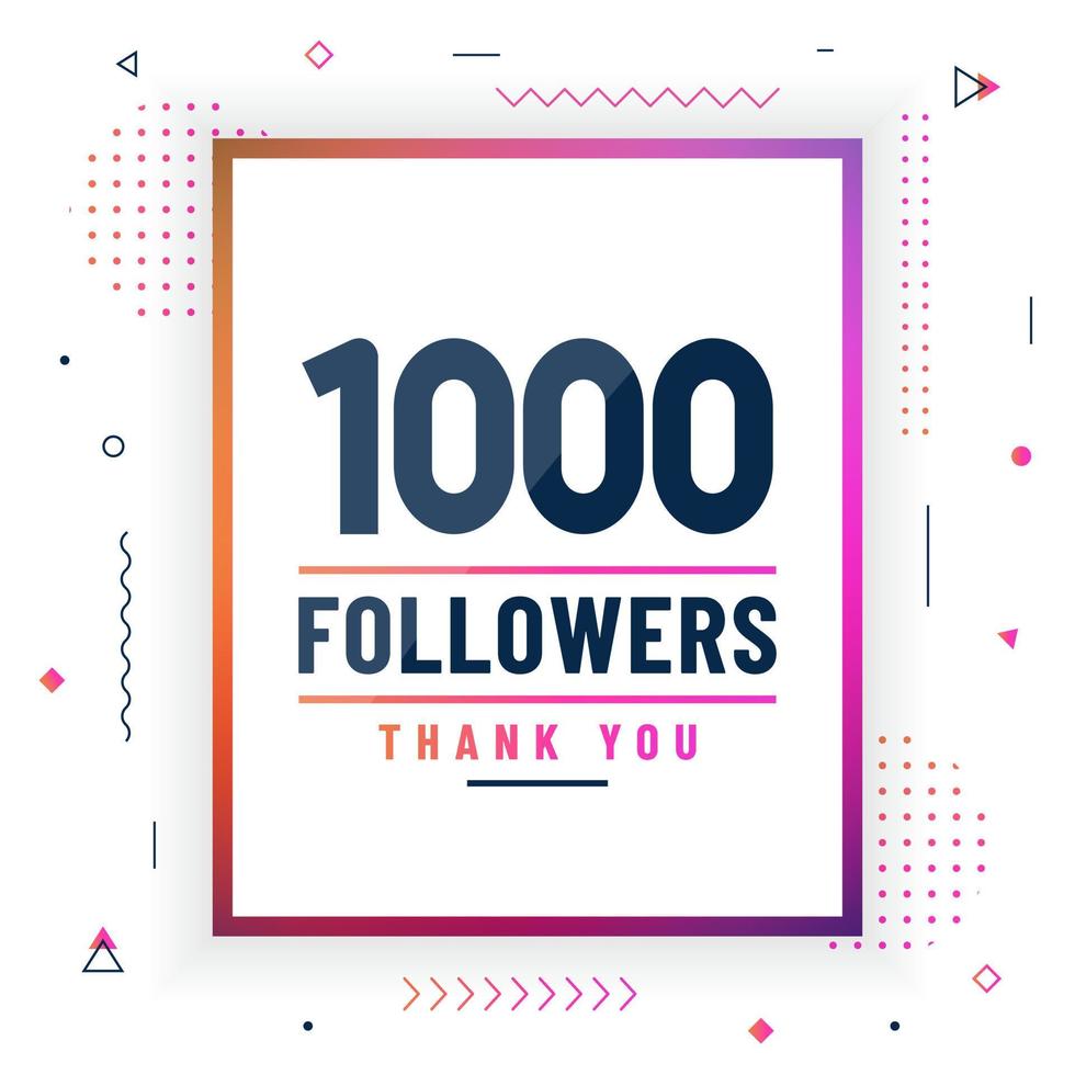 gracias 1000 seguidores, 1k seguidores celebración diseño colorido moderno. vector