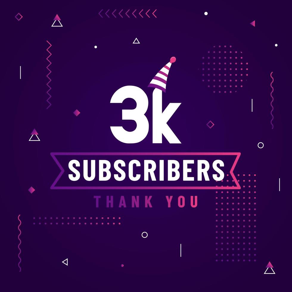 Thank you 3K subscribers, 3000 subscribers celebration modern colorful design. vector