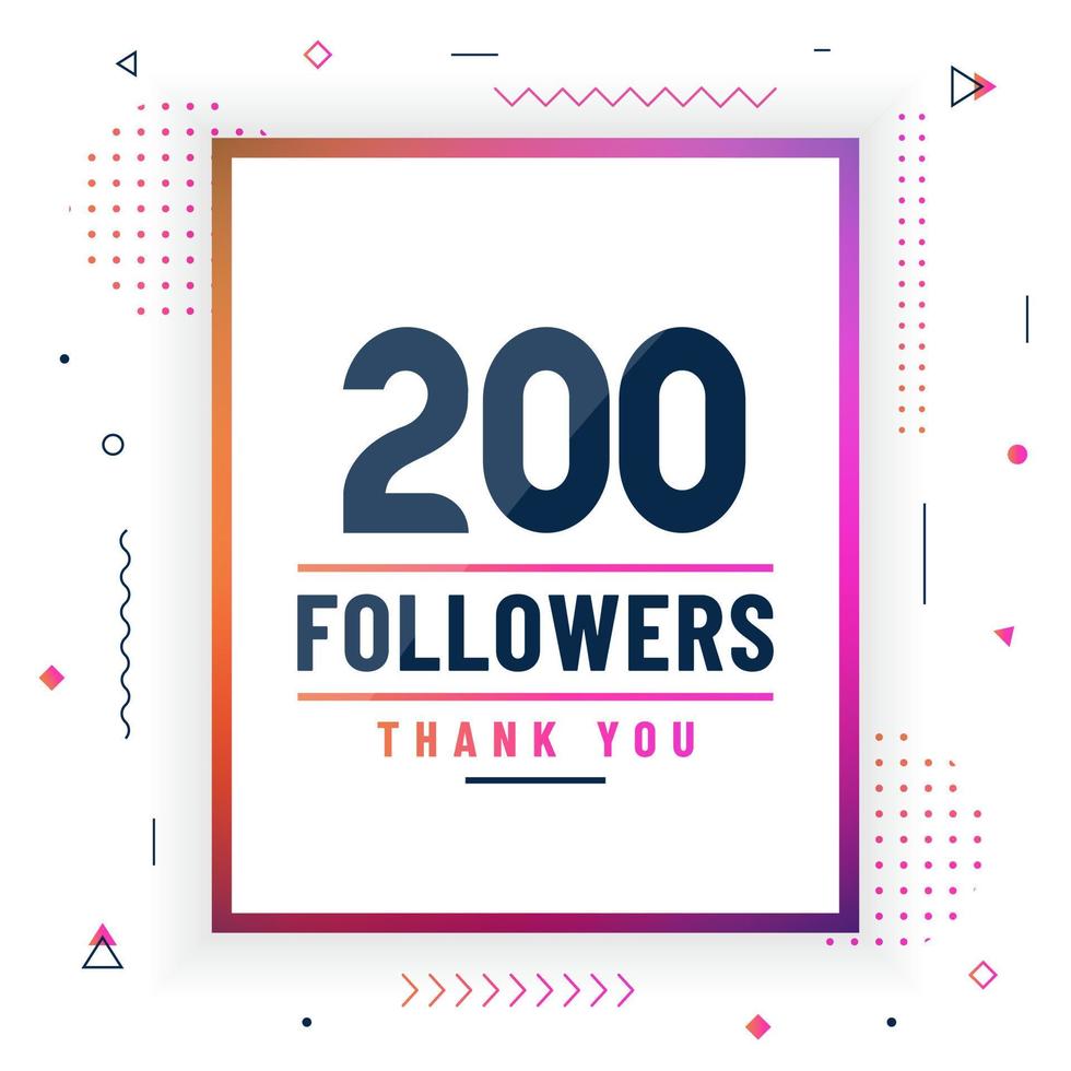 Thank you 200 followers celebration modern colorful design. vector