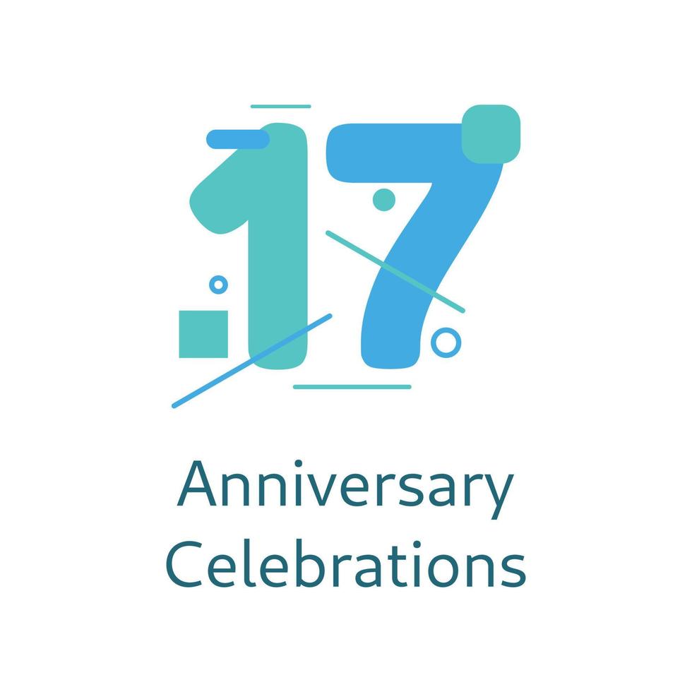 Plantilla de diseño de logotipo de celebraciones de aniversario de 17 años. dulce diecisiete logotipo vector