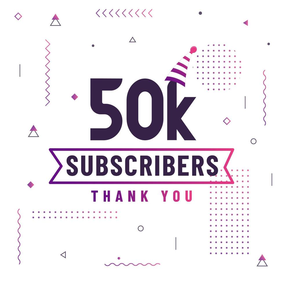 Thank you 50K subscribers, 50000 subscribers celebration modern colorful design. vector