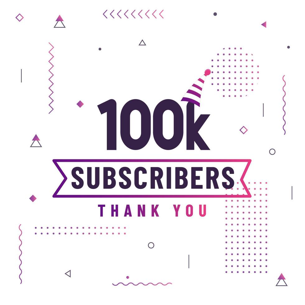 Thank you 100K subscribers, 100000 subscribers celebration modern colorful design. vector