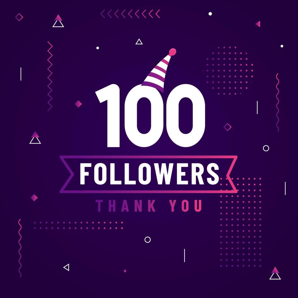 Thank you 100 followers celebration modern colorful design. vector