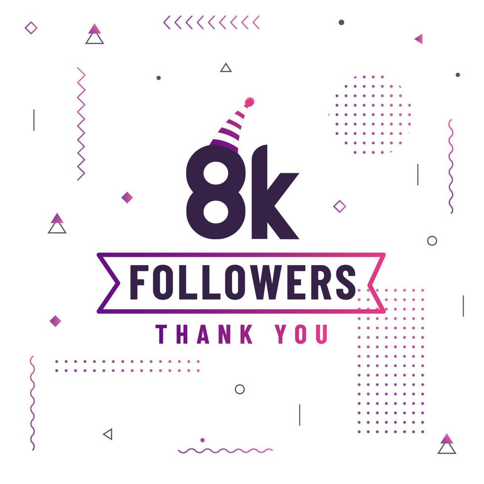 Thank you 8K followers, 8000 subscribers celebration modern colorful design. vector
