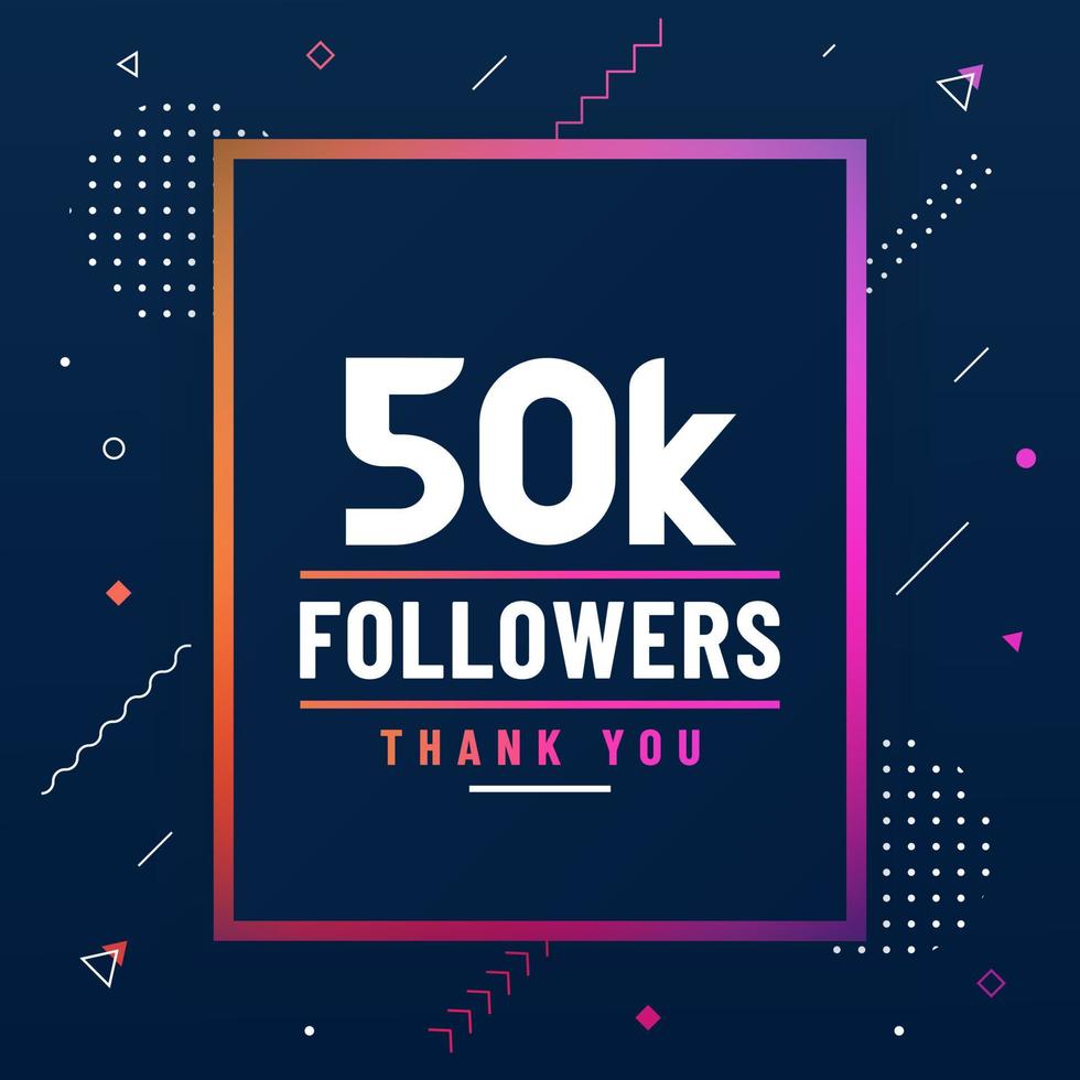 Thank you 50K followers, 50000 followers celebration modern colorful design. vector