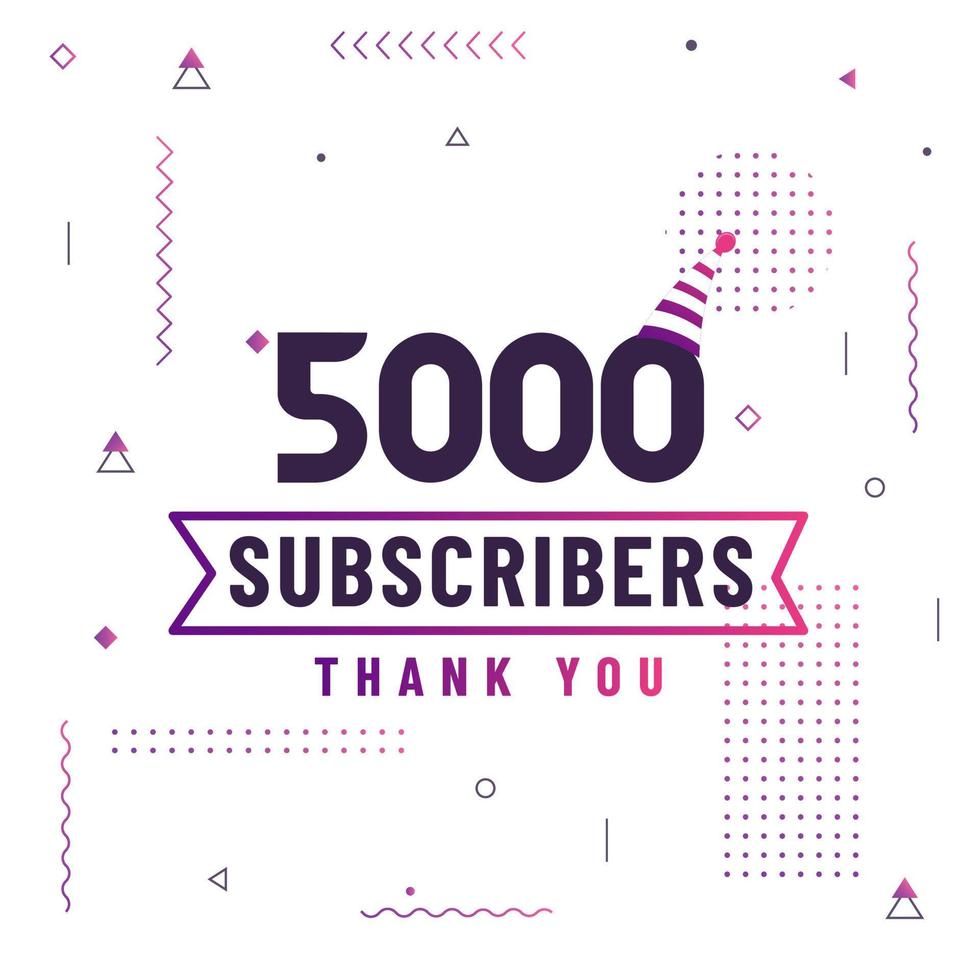 gracias 5000 suscriptores, 5k suscriptores celebración diseño moderno y colorido. vector