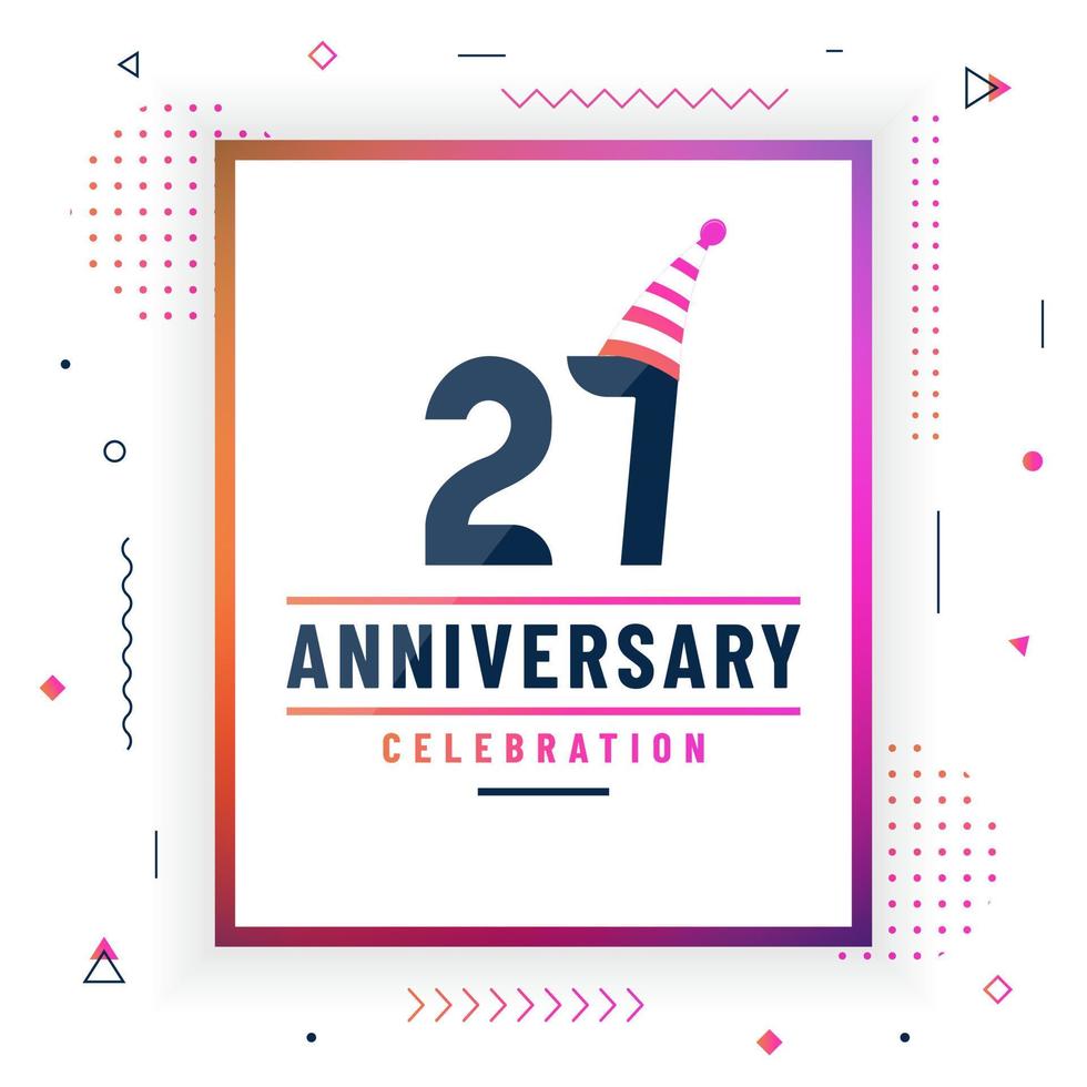 Tarjeta de saludos de aniversario de 27 años, vector libre de fondo de celebración de 27 aniversario.