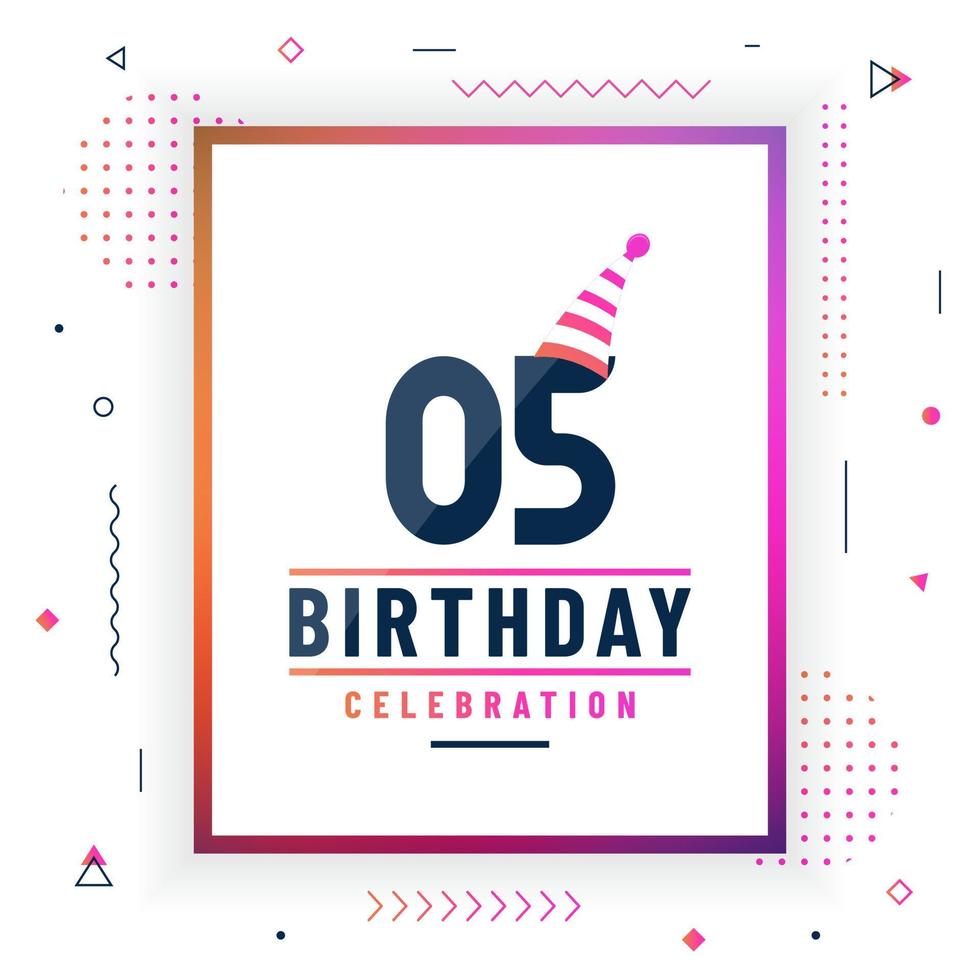 Tarjeta de saludos de cumpleaños de 5 años, vector libre colorido de fondo de celebración de 5 cumpleaños.