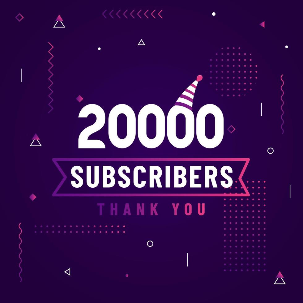 Thank you 20000 subscribers, 20K subscribers celebration modern colorful design. vector