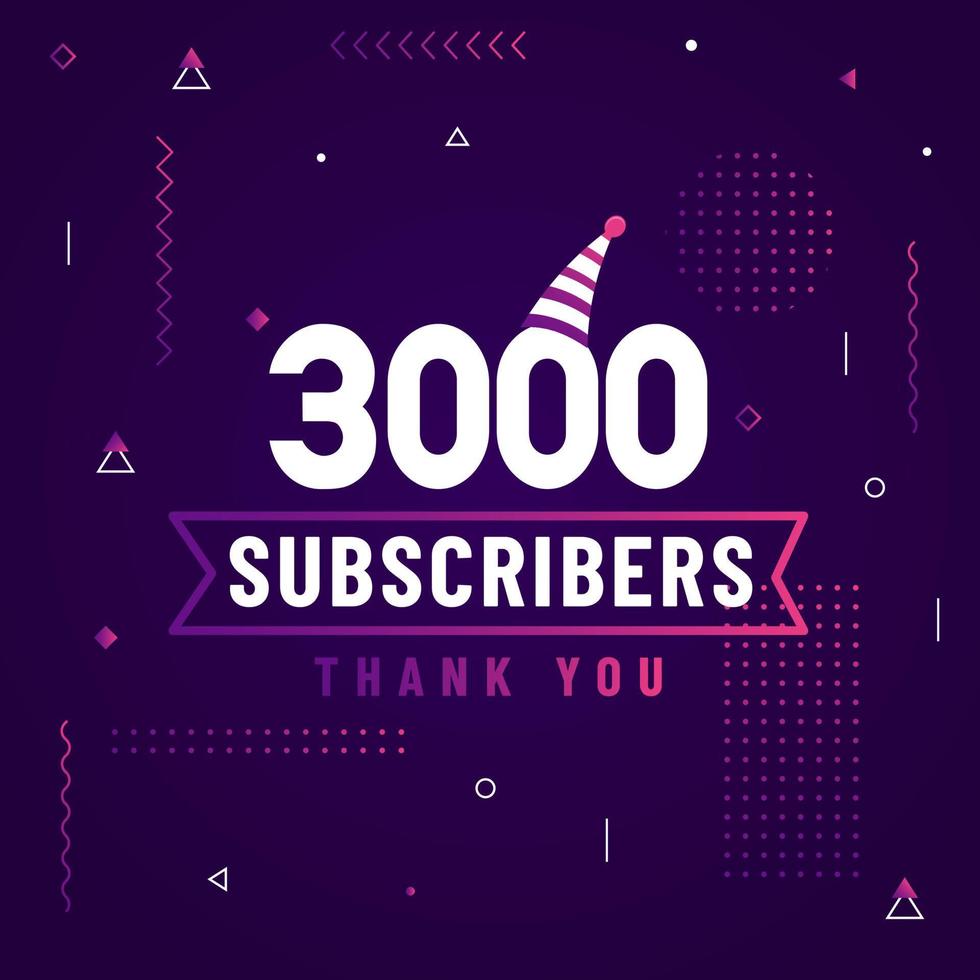 gracias 3000 suscriptores, 3k suscriptores celebración diseño moderno y colorido. vector