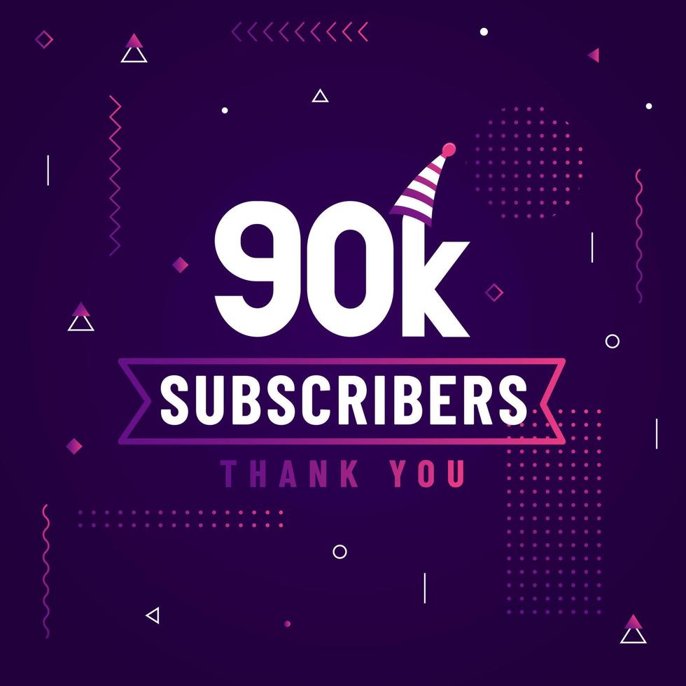 Thank you 90K subscribers, 90000 subscribers celebration modern colorful design. vector