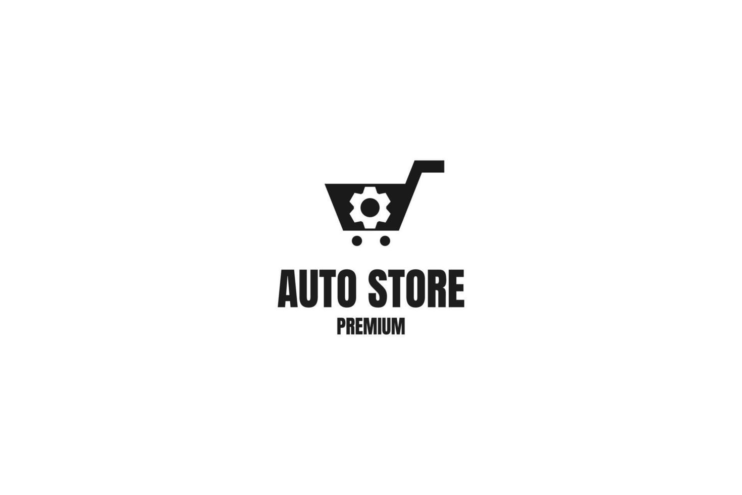 tienda de automóviles plana con ilustración de vector de icono de diseño de logotipo de engranaje de carro