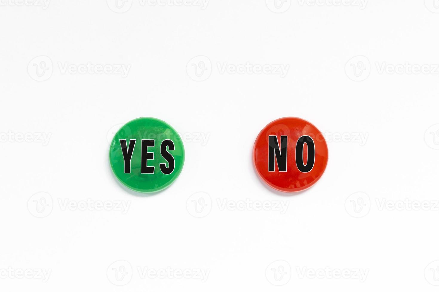 Yes No text on colored button against white background. photo
