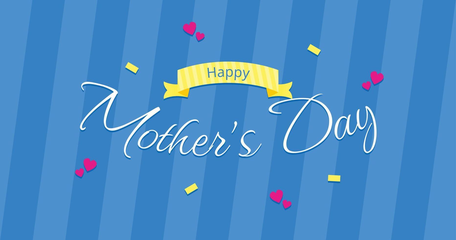 Happy Mother Day elegant lettering blue banner. Vector calligraphy text and hearts in background frame for Mother's Day. Best mom greeting card ever