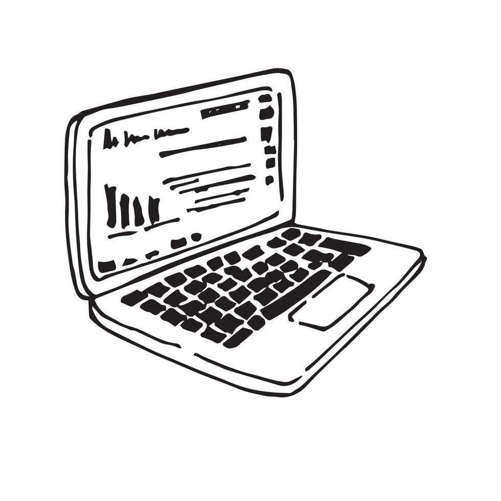 simple vector illustration in doodle style. drawing laptop. work from home logo, business icon. isolated on white background