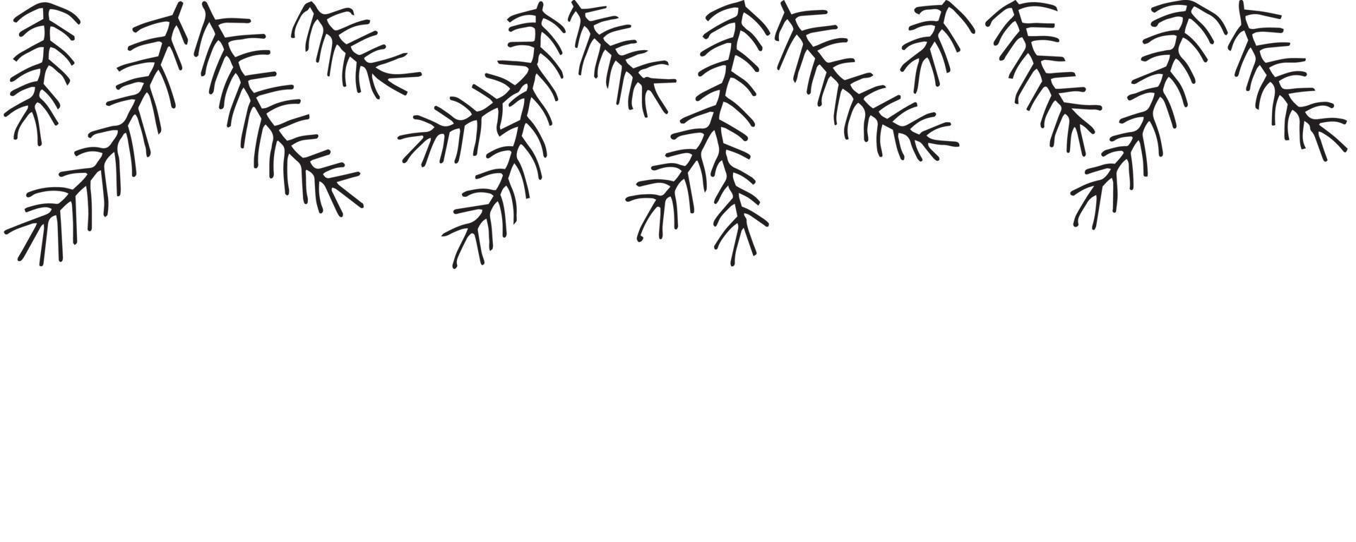 vector drawing in the style of doodle. border with fir branches. set of cute branches of christmas tree for new year, christmas