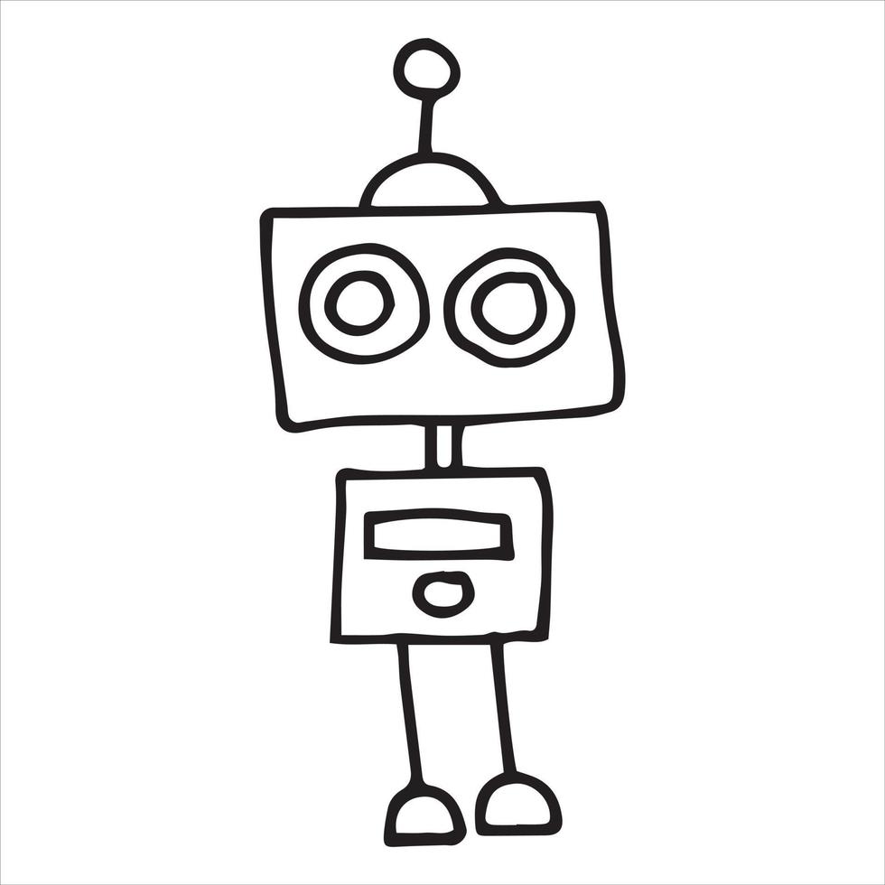 simple vector drawing in doodle style. robot. cute robot hand drawn with lines. funny illustration for kids