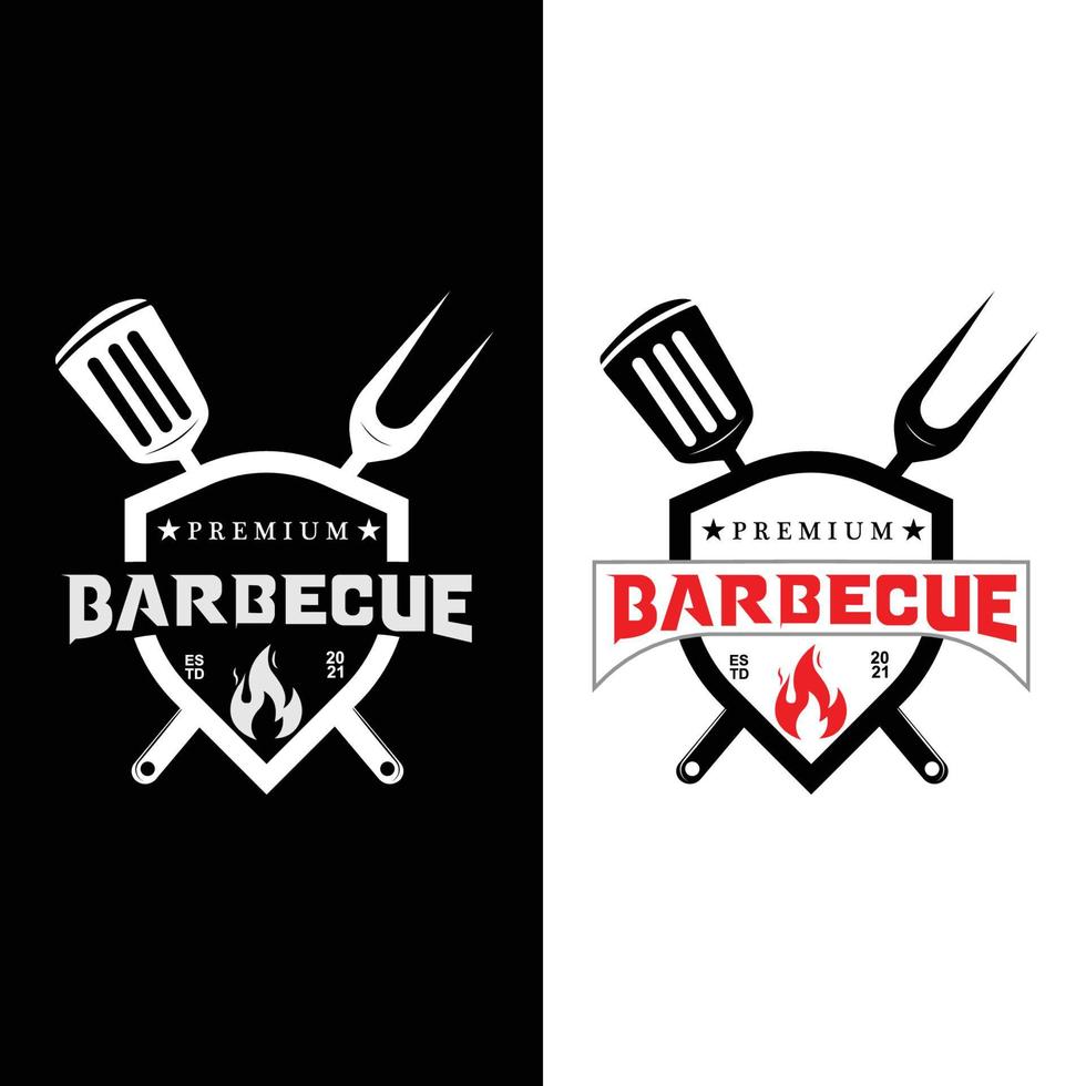 logotipo de barbacoa rústica retro vintage. diseño de comida o parrilla, ilustración de vector de icono