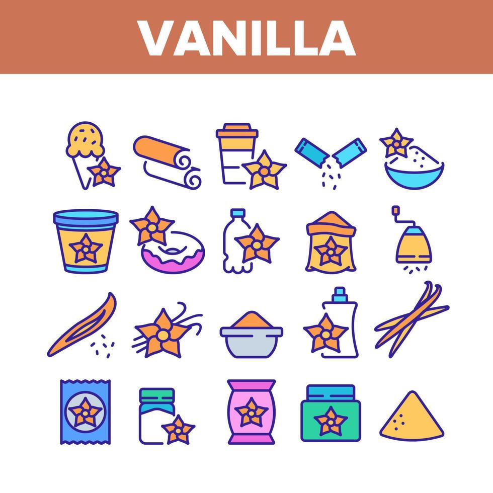 Vanilla Flower Spice Collection Icons Set Vector