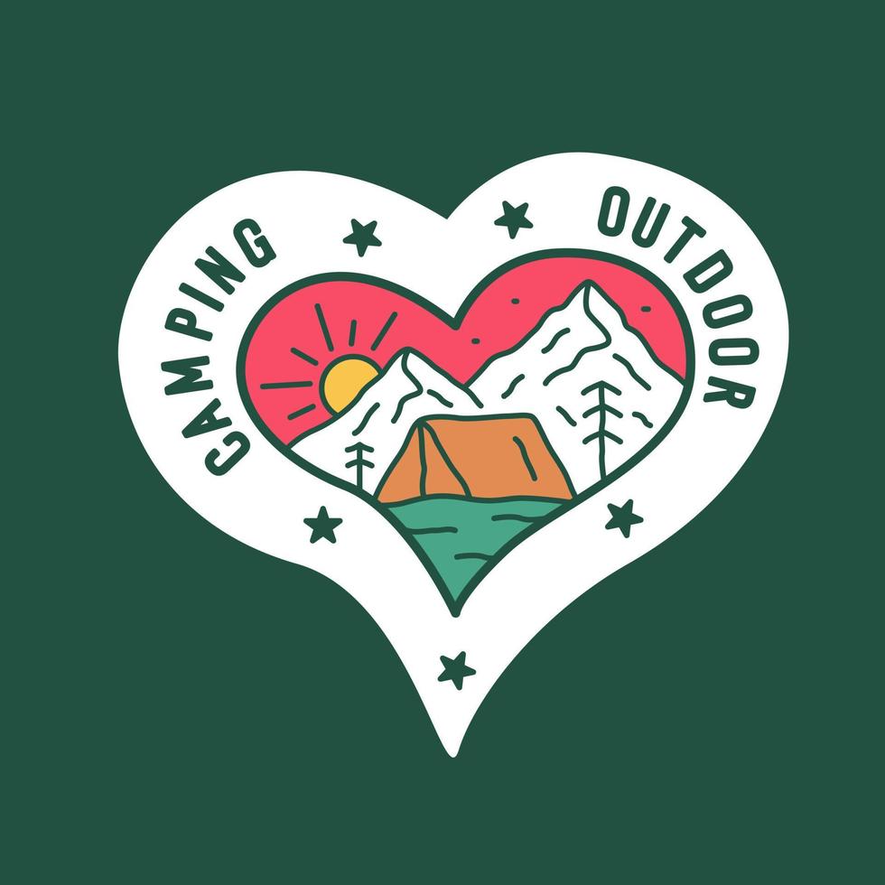 Camping outdoor in nature in love shape. design for t-shirt, badge, sticker etc vector