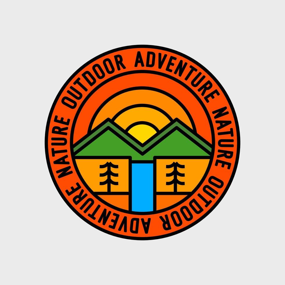 Simple design of the mountain and waterfall with letter nature outdoor adventure vector