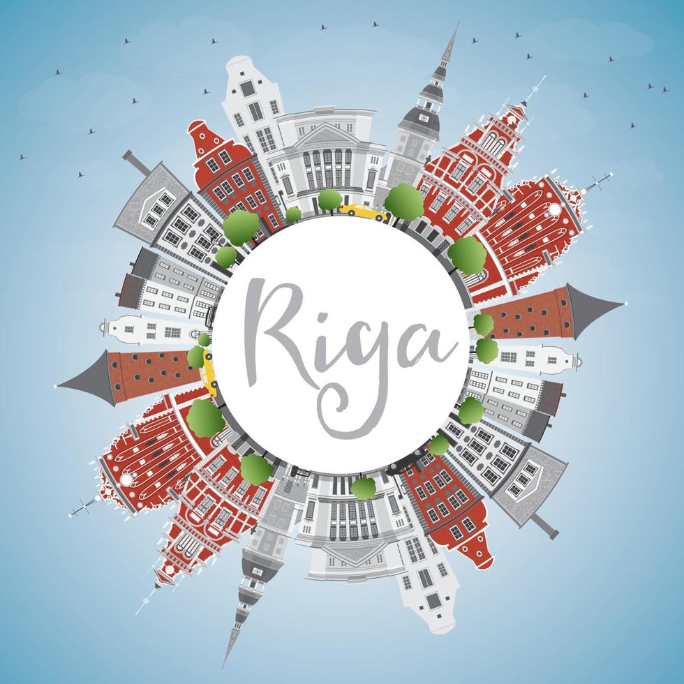 Riga Skyline with Landmarks, Blue Sky and Copy Space. vector