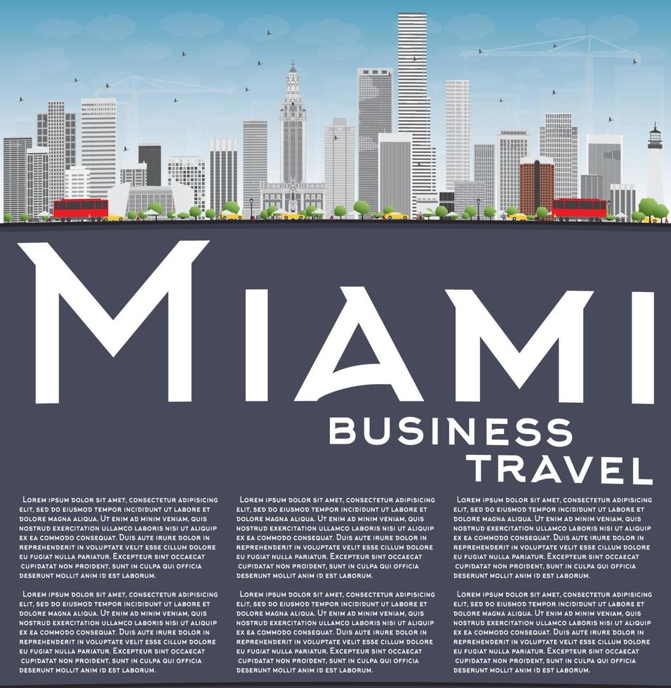 Miami Skyline with Gray Buildings, Blue Sky and Copy Space. vector