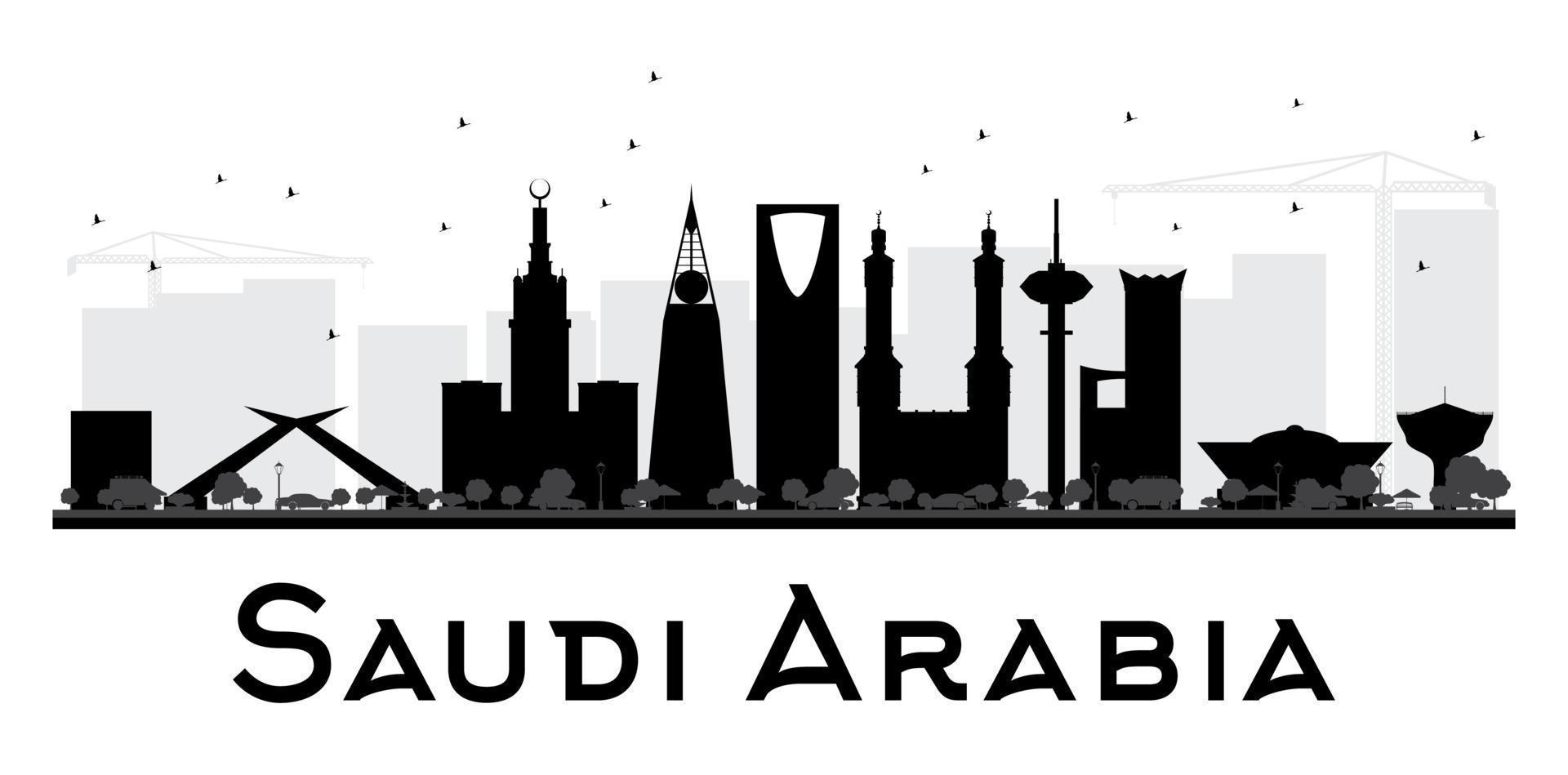 silueta en blanco y negro del horizonte de la ciudad de arabia saudita. vector