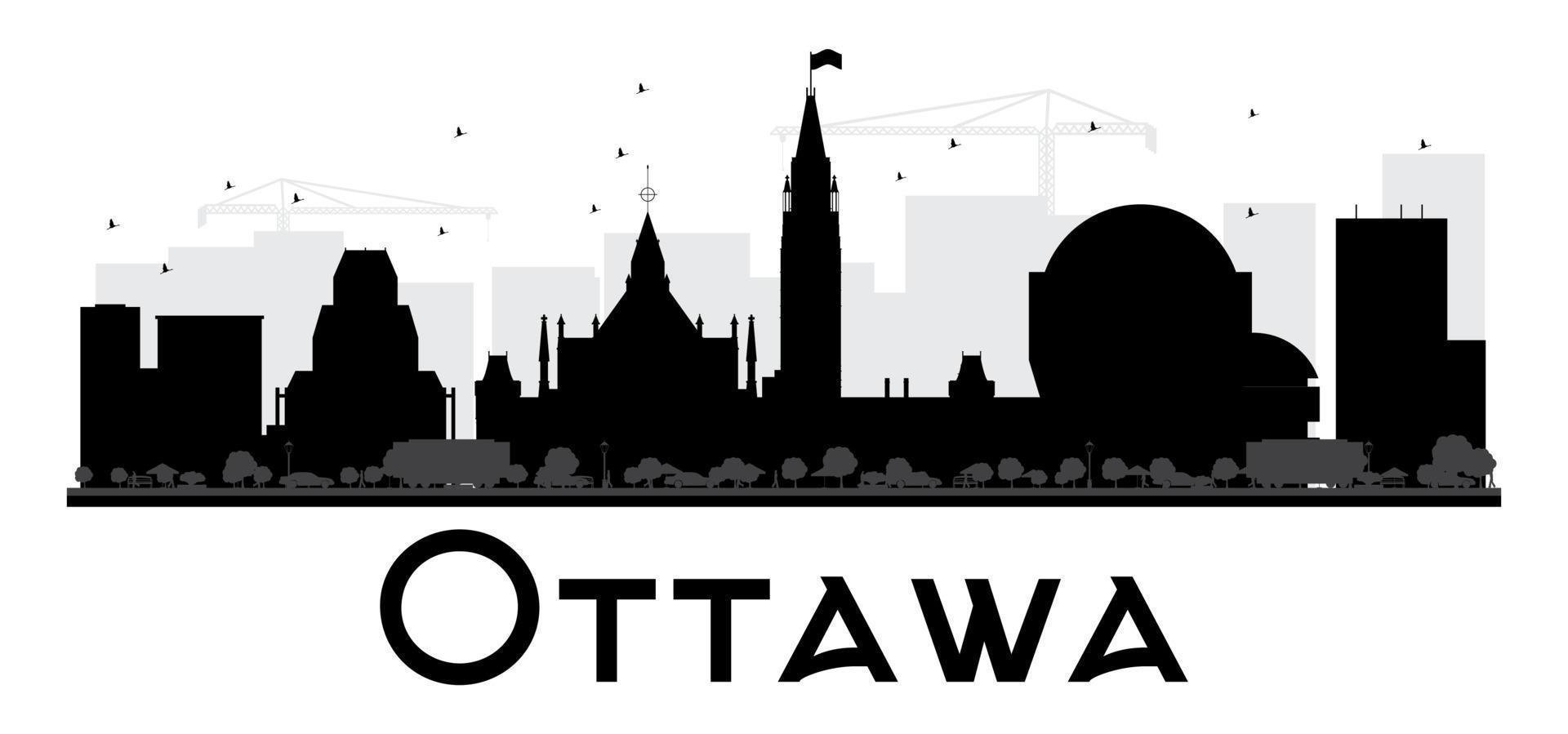 silueta en blanco y negro del horizonte de la ciudad de ottawa. vector