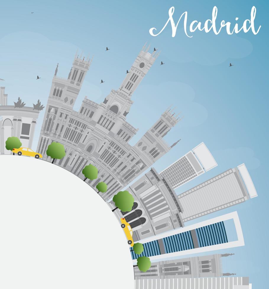 Madrid Skyline with Gray Buildings and Copy Space. vector