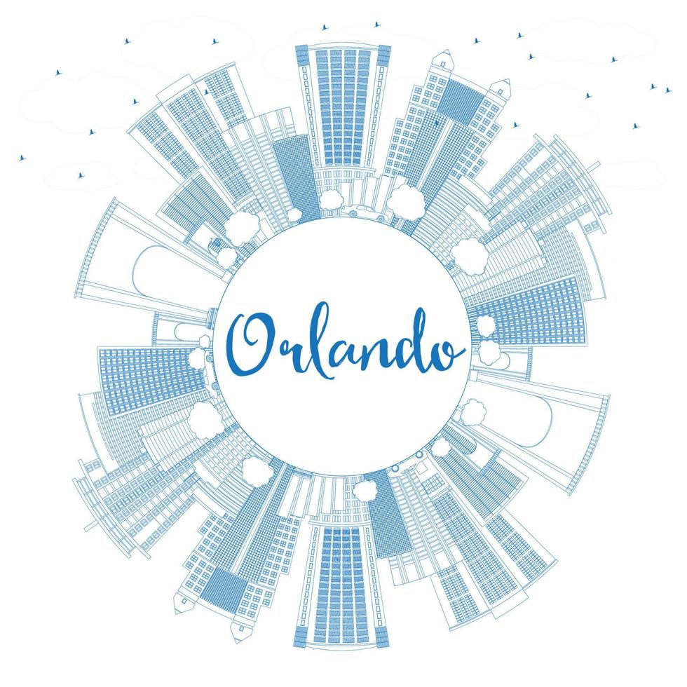 Outline Orlando Skyline with Blue Buildings and Copy Space. vector