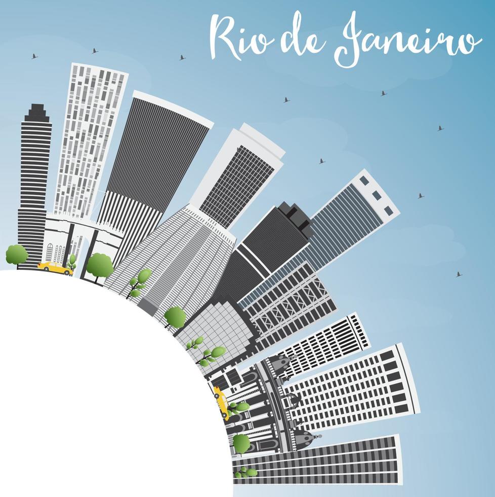 Rio de Janeiro Skyline with Gray Buildings, Blue Sky and Copy Space. vector