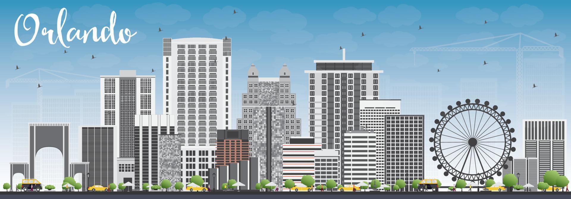 Orlando Skyline with Gray Buildings and Blue Sky. vector