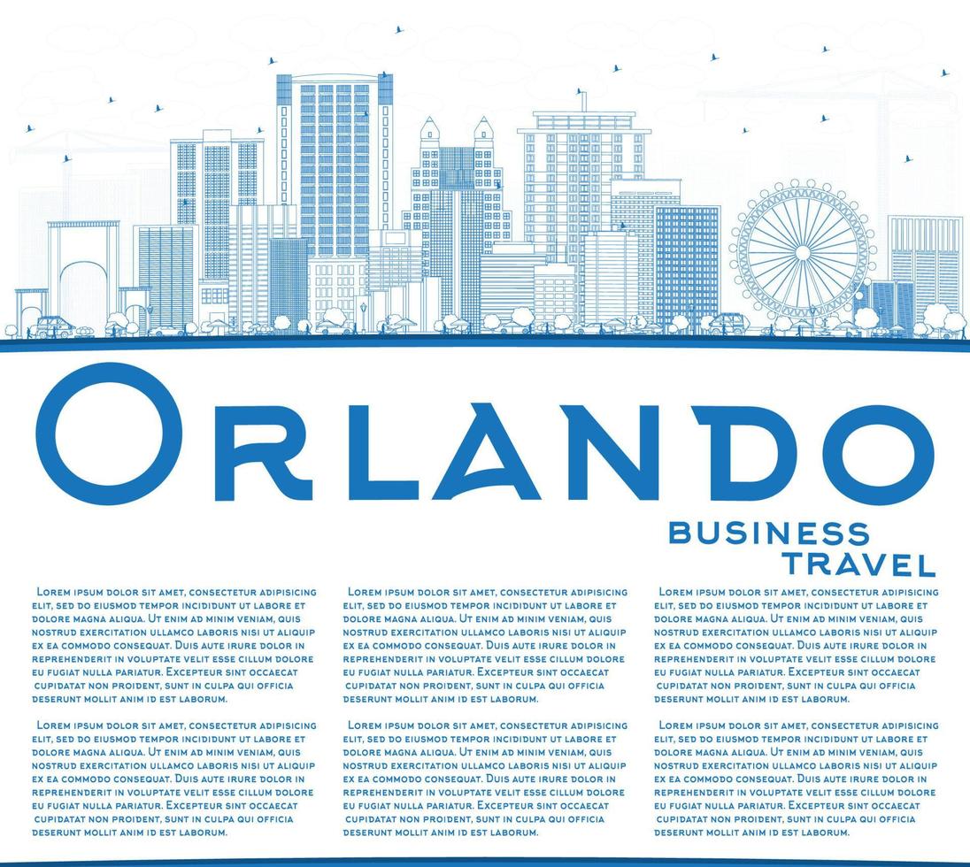 Outline Orlando Skyline with Blue Buildings and Copy Space. vector