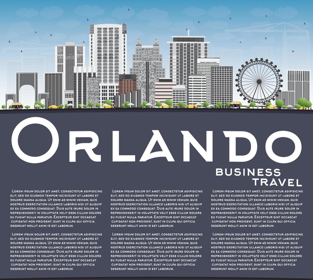 Orlando Skyline with Gray Buildings, Blue Sky and Copy Space. vector