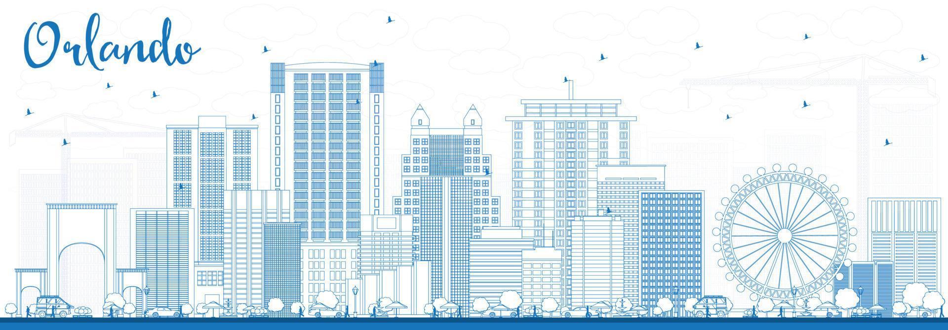 Outline Orlando Skyline with Blue Buildings. vector