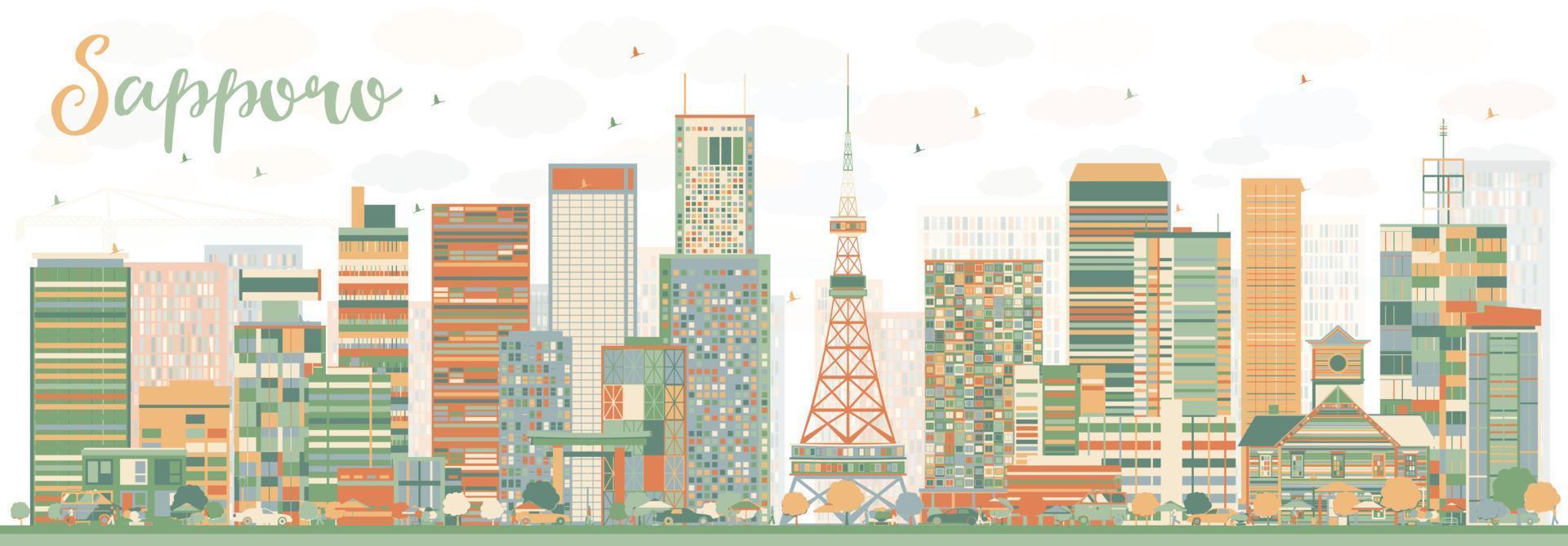 Abstract Sapporo Skyline with Color Buildings. vector