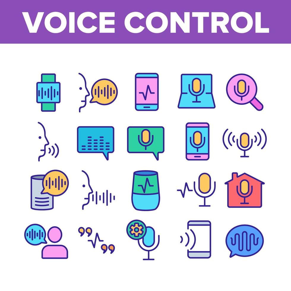 Voice Control Command Collection Icons Set Vector