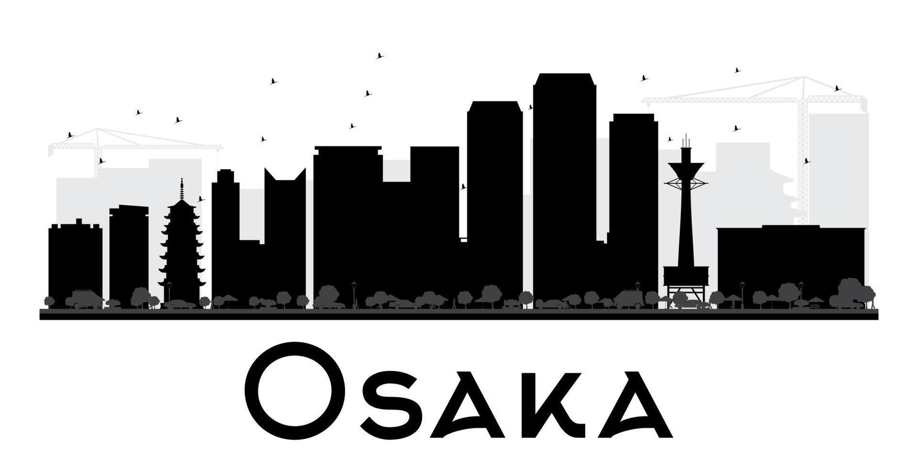 Osaka City skyline black and white silhouette. vector