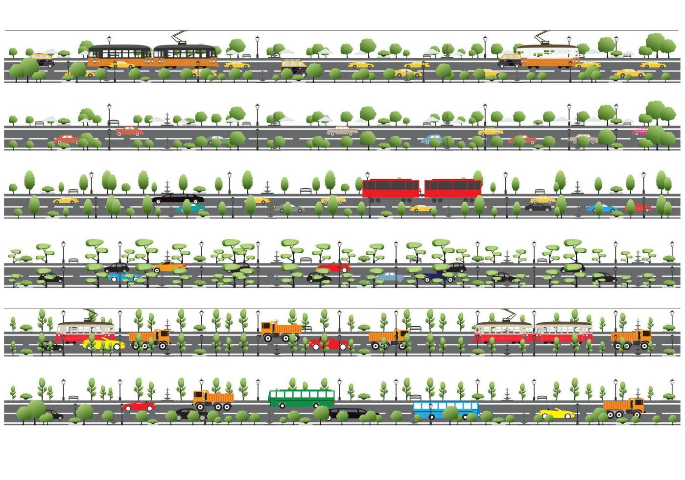 Road Street Set with Tree and Car. vector