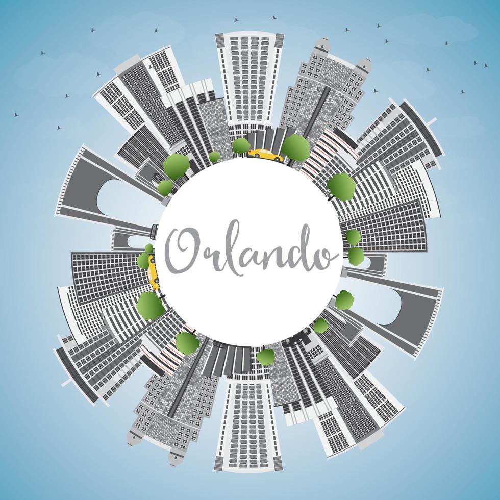 horizonte de orlando con edificios grises, cielo azul y espacio para copiar. vector