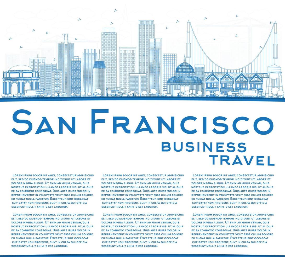 Outline San Francisco Skyline with Blue Buildings. vector