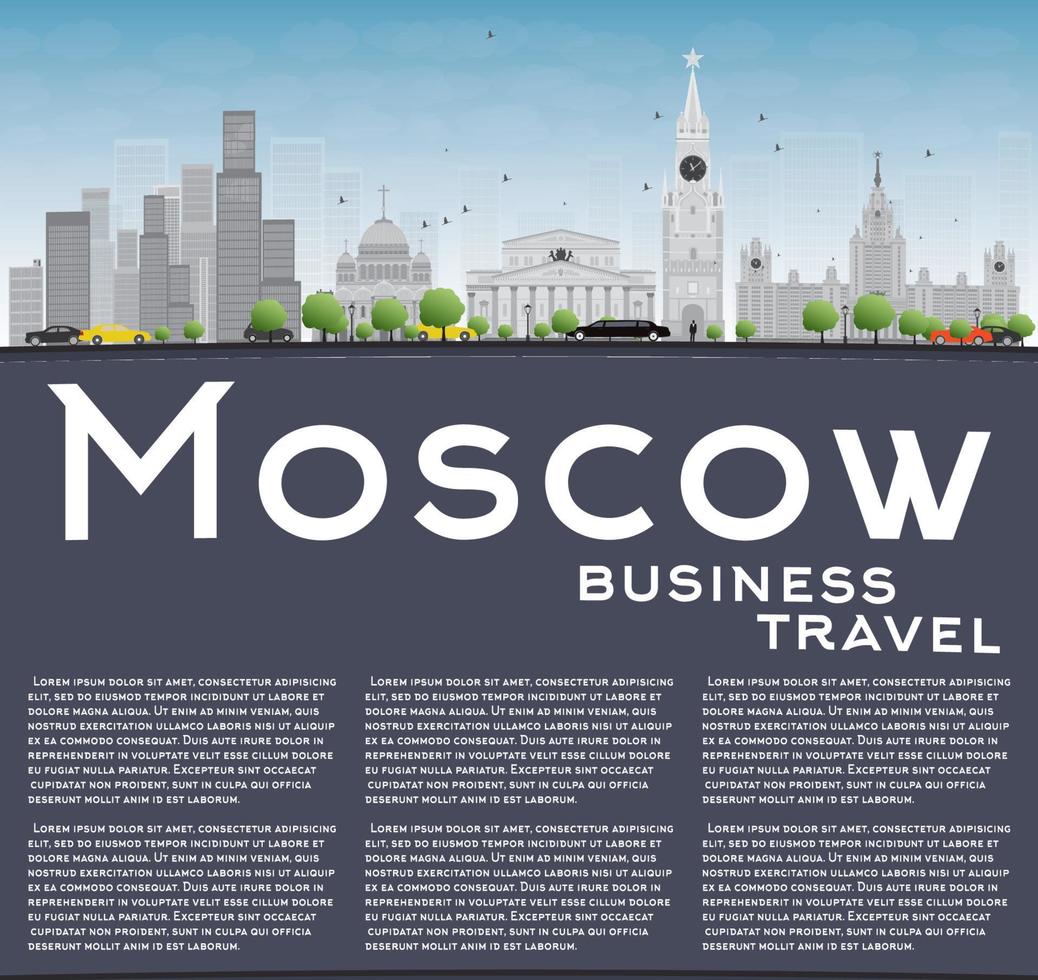 Moscow Skyline with Gray Landmarks, Blue Sky and Copy Space. vector