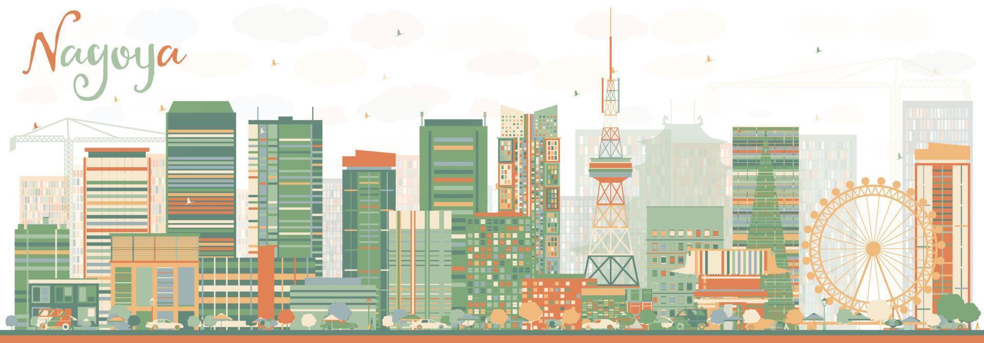 Abstract Nagoya Skyline with Color Buildings. vector