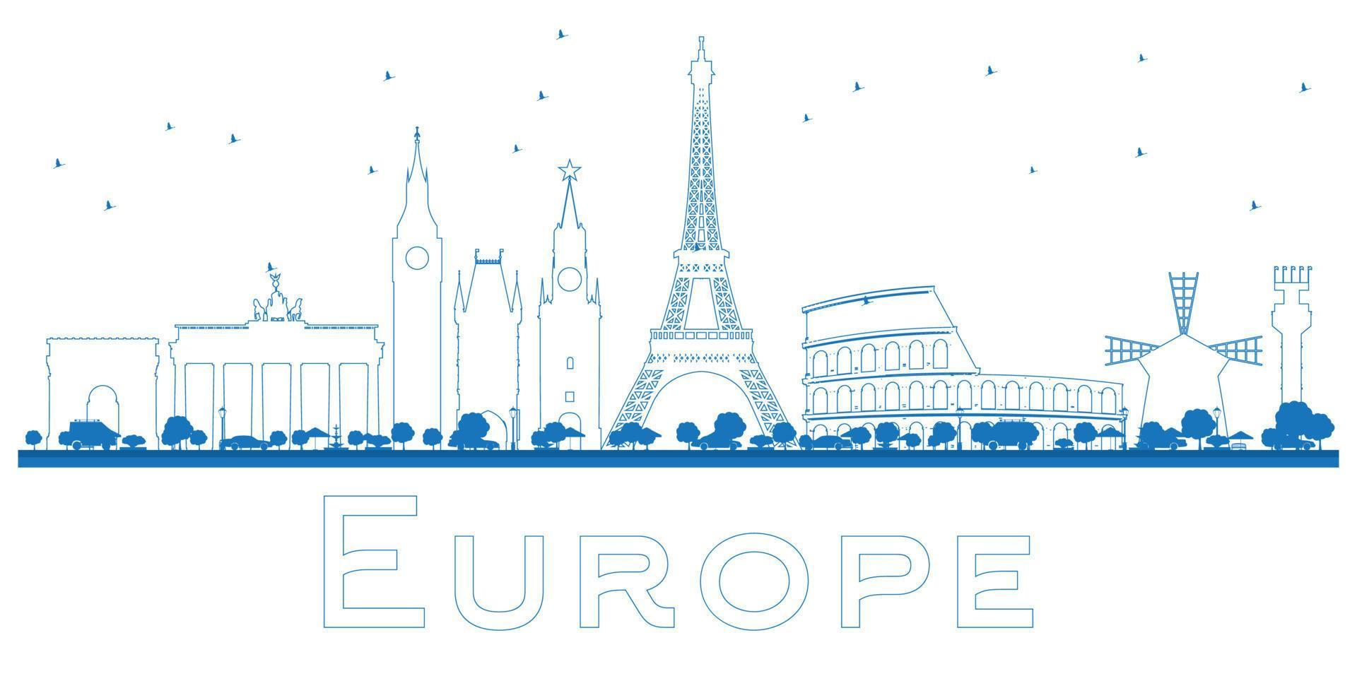 Outline Famous landmarks in Europe. vector