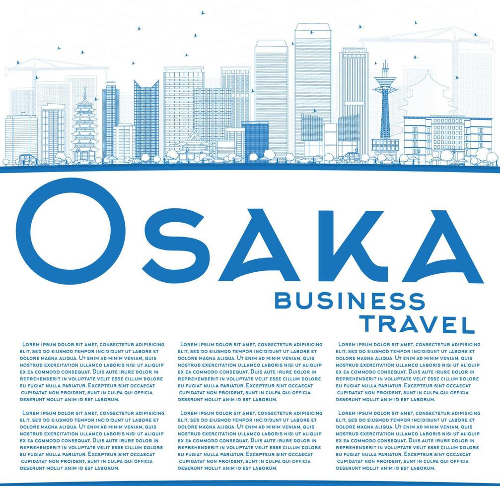 Outline Osaka Skyline with Blue Buildings and Copy Space. vector