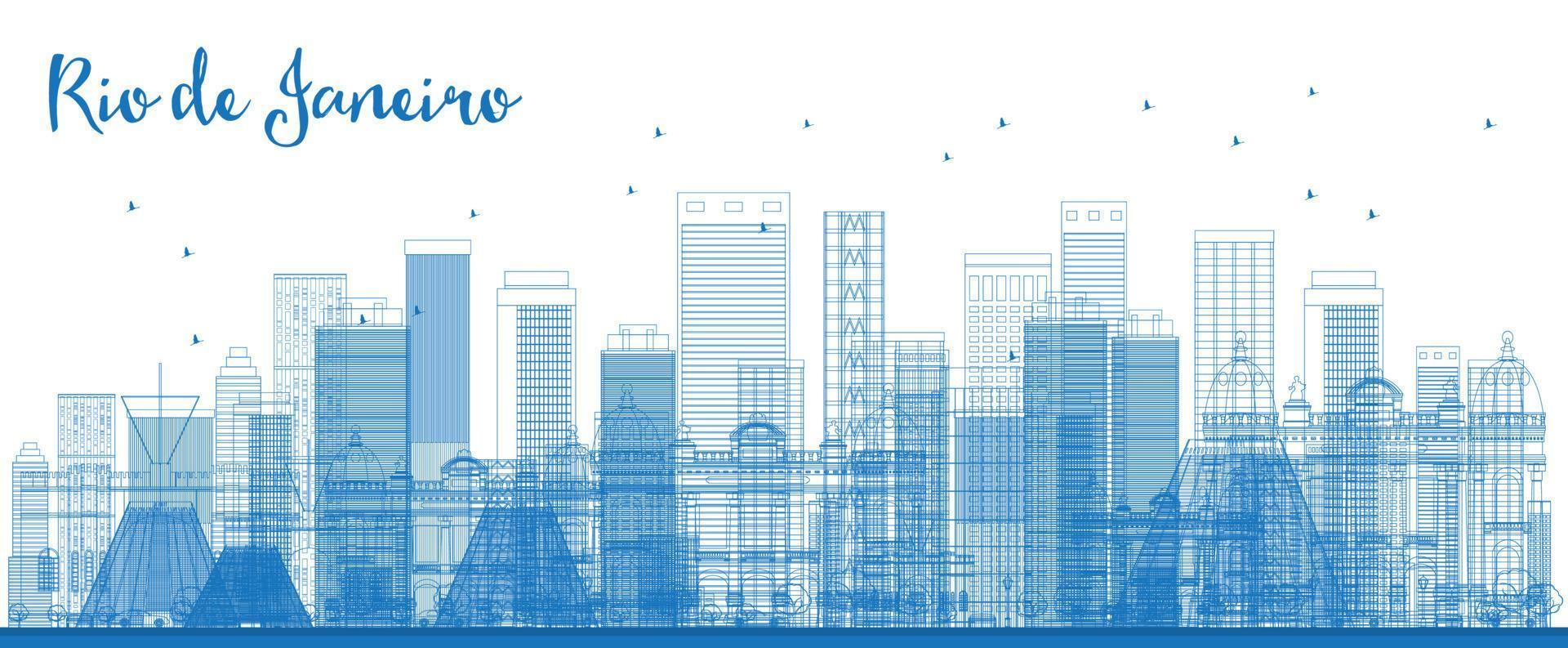 Outline Rio de Janeiro skyline with blue buildings. vector