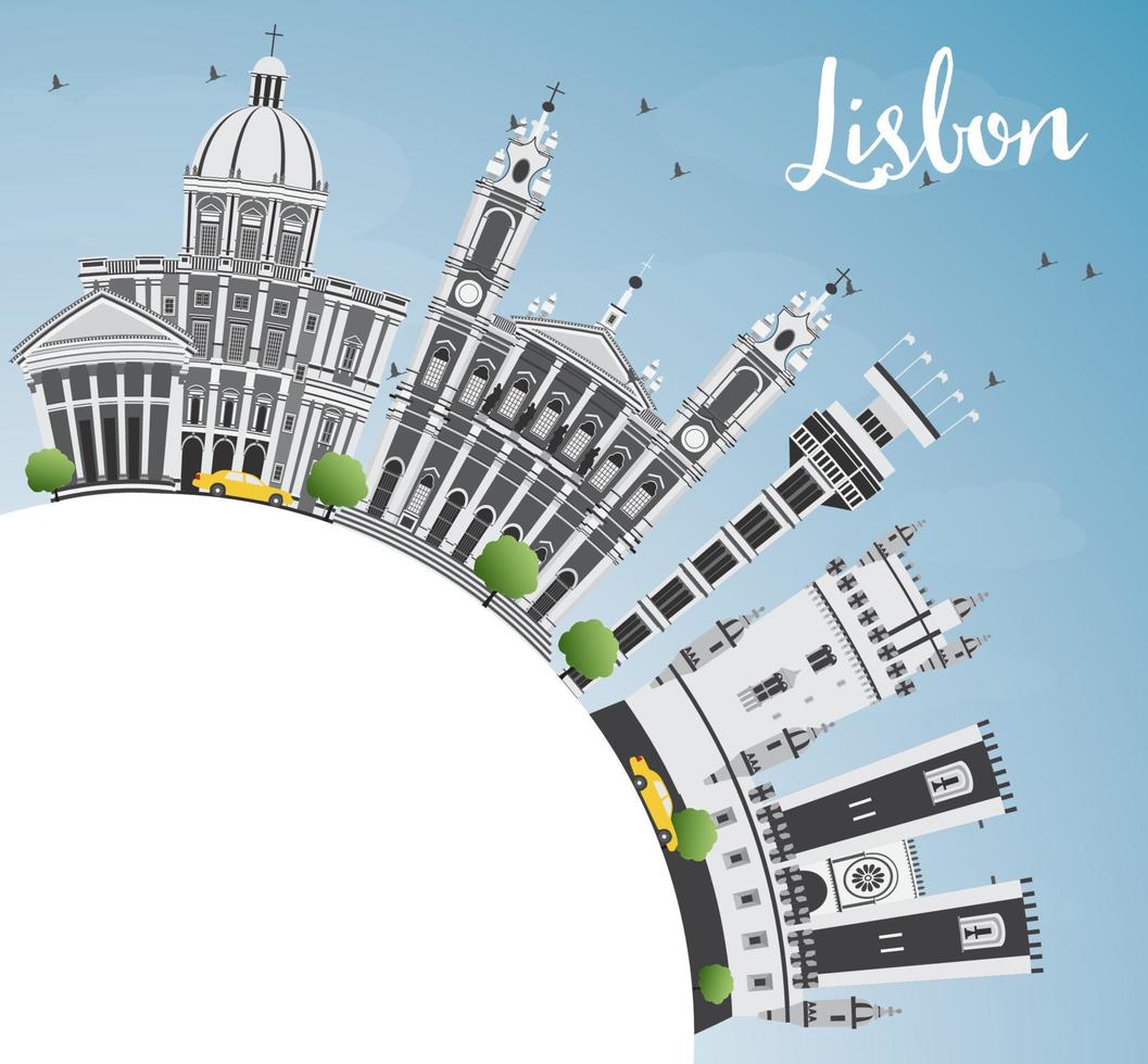 horizonte de lisboa con edificios grises, cielo azul y espacio para copiar. vector